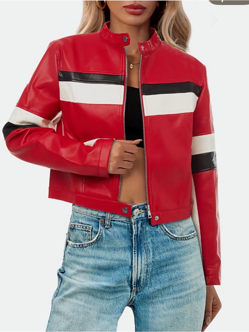 Tankaneo Cropped Moto Biker Jacket